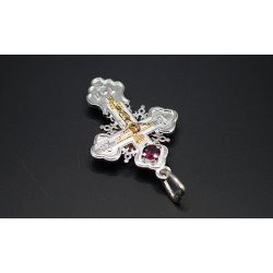 Argentum-Silver Eastern Orthodox Cross – Necklace with natural Garnet 6mm