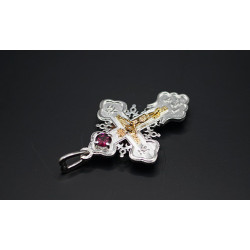 Argentum-Silver Eastern Orthodox Cross – Necklace with natural Garnet 6mm