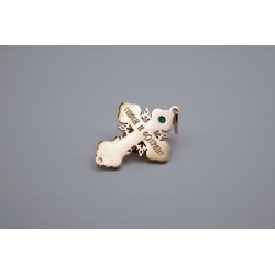 14K Rose Gold Eastern Orthodox Cross – Necklace with natural Emerald 5mm