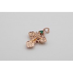 14K Rose Gold Eastern Orthodox Cross – Necklace with natural Emerald 5mm