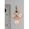 14K Rose Gold Eastern Orthodox Cross – Necklace with natural Emerald 5mm