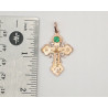 14K Rose Gold Eastern Orthodox Cross – Necklace with natural Emerald 4mm