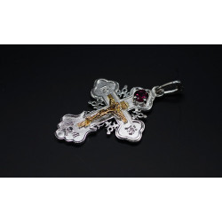 Argentum-Silver Eastern Orthodox Cross – Necklace with natural Garnet 6mm