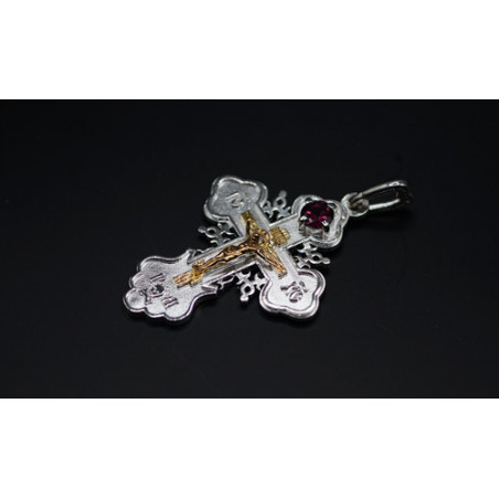 Argentum-Silver Eastern Orthodox Cross – Necklace with natural Garnet 6mm