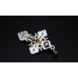 Argentum-Silver Eastern Orthodox Cross – Necklace with natural Garnet 6mm